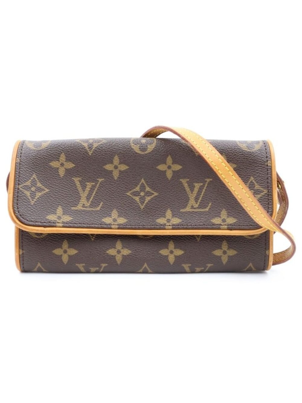 Louis Vuitton Monogram Pochette Twin PM Mini Shoulder Bag Leather Gold